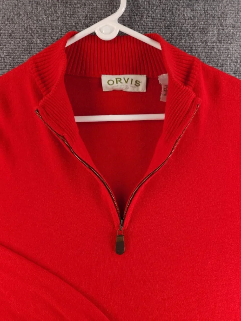 Orvis Cotton Silk Cashmere Pullover Red Sweater Soft 1/4 Zip Knit Mock Neck
